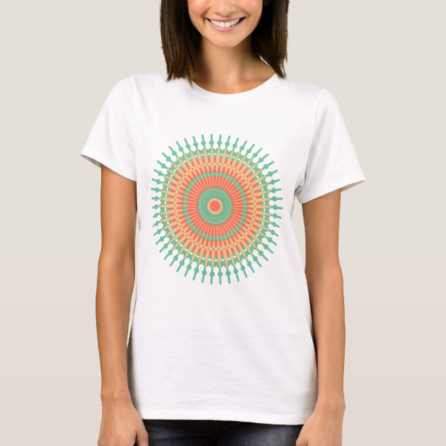 Camiseta Diseño de Mandala verde, indio naranja (Anverso)
