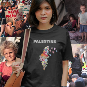 Camiseta Diseño de Mapa de Palestina Floral Pro Palestina