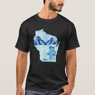 Camiseta Diseño de Mapa Estatal de Pesca de Hielo de Wiscon