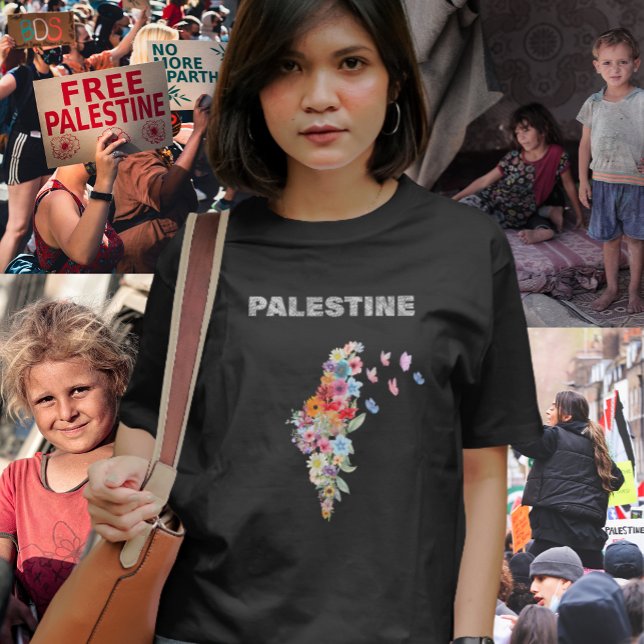 Camiseta Diseño de mapa floral de Palestina | Pro Palestina (palestine Merch. Pro Palestine Merch Apparel.png)