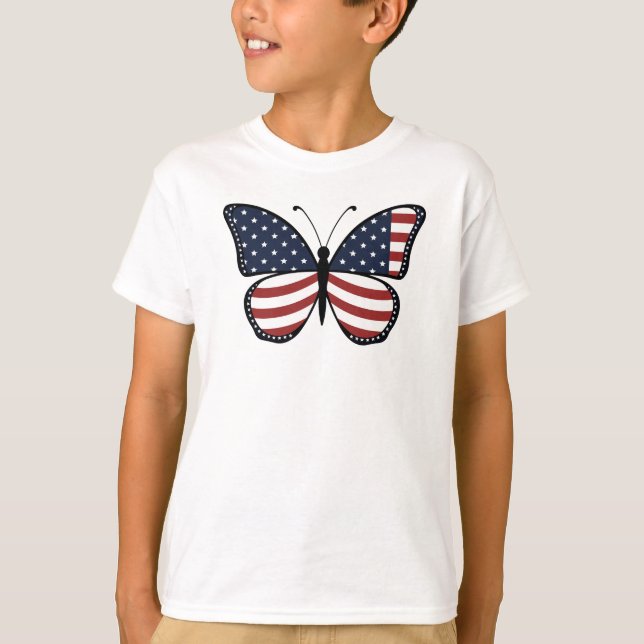 Camiseta Diseño de mariposa de bandera estadounidense-62615 (Anverso)