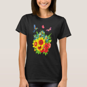 Camiseta Diseño de mariposa de las flores de Hummingbird