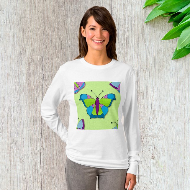 Camiseta Diseño de mariposa de patchwork sobre verde (Subido por el creador)
