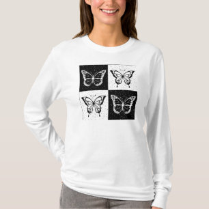 Camiseta Diseño de mariposa negra de cuello blanco