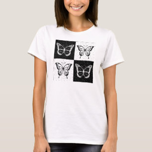 Camiseta Diseño de mariposa negra de cuello blanco