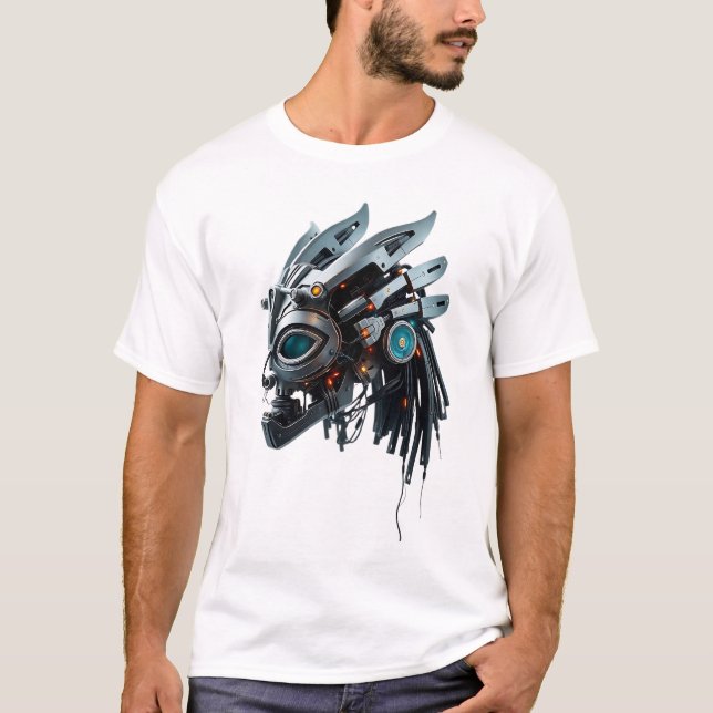 Camiseta Diseño de máscara tribal robótica futurista (Anverso)