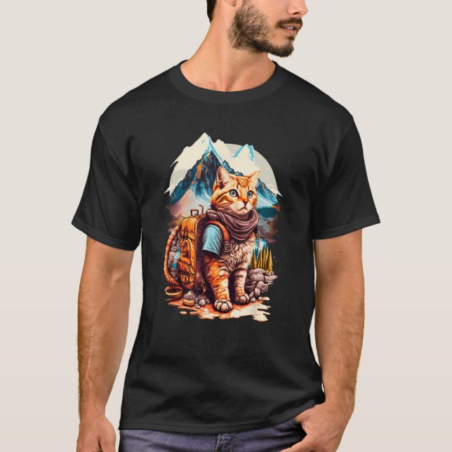 Camiseta Diseño de mochila de gato para turistas que recorr (Anverso)