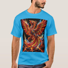 Camiseta diseño de mosaico de fénix de fuego de neón