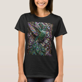 Camiseta diseño de mosaico de pavo real colibrí de cristal