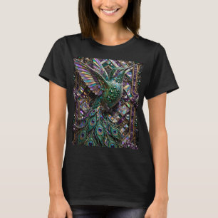Camiseta diseño de mosaico de pavo real colibrí de cristal