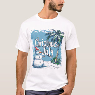 Camiseta Diseño de muñeco de nieve y palmera de Navidad en
