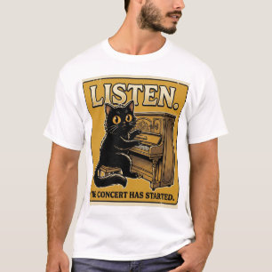 Camiseta Diseño de música de piano de gato negro