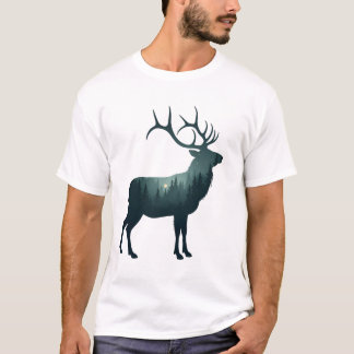 Camiseta Diseño de naturaleza con silueta de ciervo en bosq