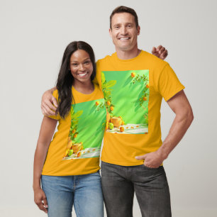 Camiseta Diseño de naturaleza muerta verde naranja vibrante