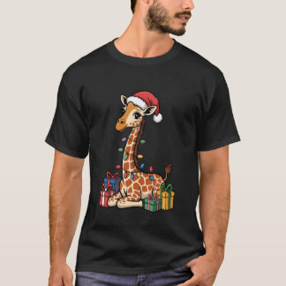 Camiseta Diseño de Navidad Sombrero Santa Jirafa Divertido