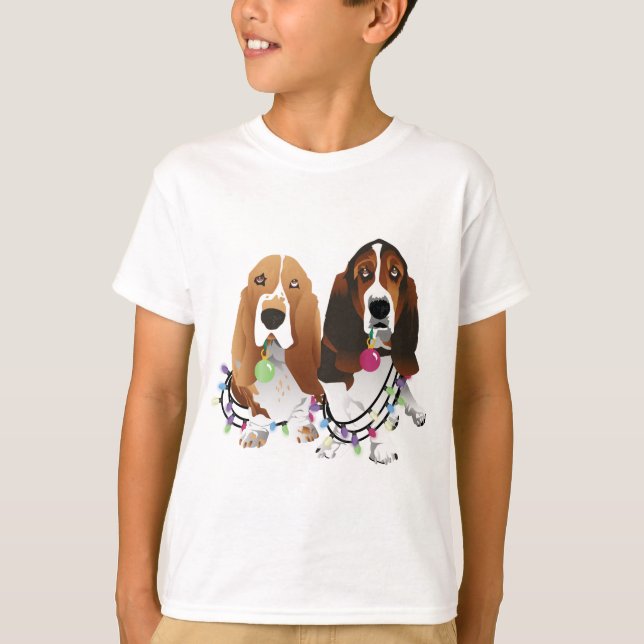 Camiseta Diseño de Navidades de Basset Hound Peace Love Joy (Anverso)