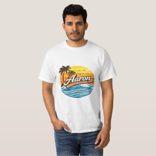 Camiseta Diseño de nombre atardecer retro Aaron