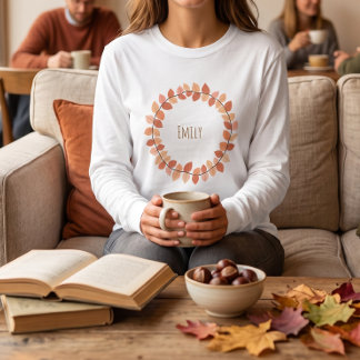 Camiseta Diseño de nombre de corona de hoja de otoño cálido