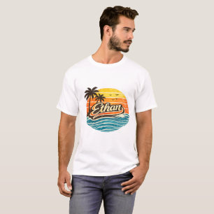 Camiseta Diseño de nombre de puesta de sol retro de Ethan