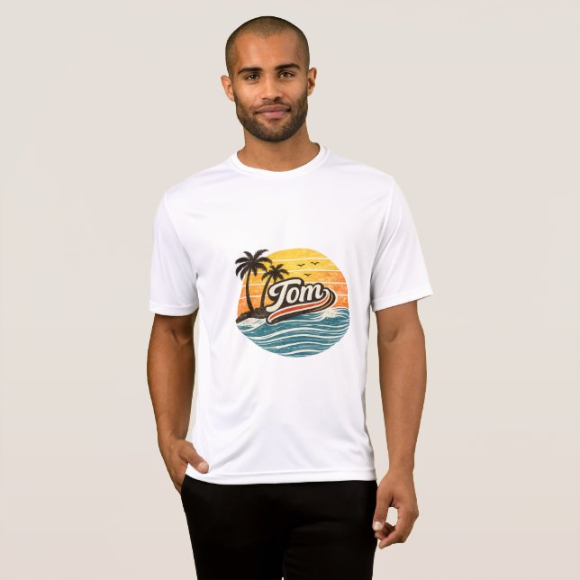 Camiseta Diseño de nombre de puesta de sol retro Tom (Anverso completo)