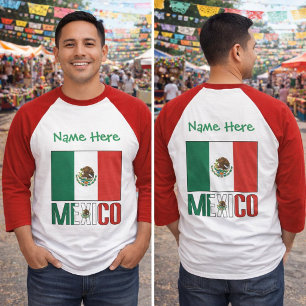 Camiseta Diseño de nombre personalizado de bandera de Méxic