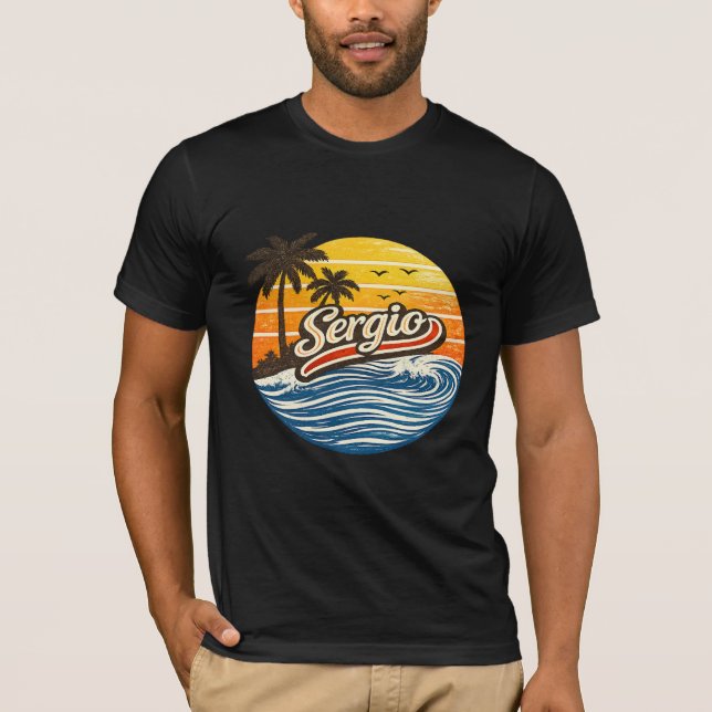 Camiseta Diseño de nombre Sergio Retro Sunset (Anverso)