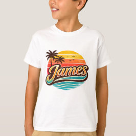 Camiseta Diseño de nombre tropical de puesta de sol retro d