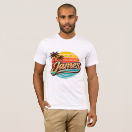 Camiseta Diseño de nombre tropical puesta de sol retro de J