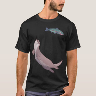 Camiseta Diseño de nutria de río nadando y trucha