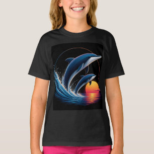 Camiseta Diseño de Océano Atardecer con Delfín Colorido - O