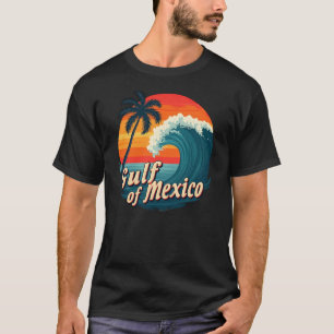 Camiseta Diseño de Ola Vintage y Árbol de Palma del Golfo d