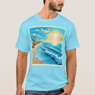 Camiseta Diseño de olas de playa iluminadas por el sol 