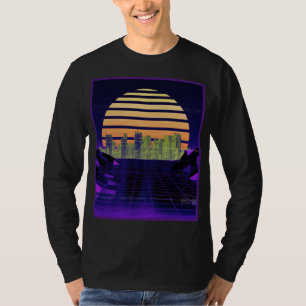 Camiseta Diseño de onda sintética púrpura Manga larga de lo