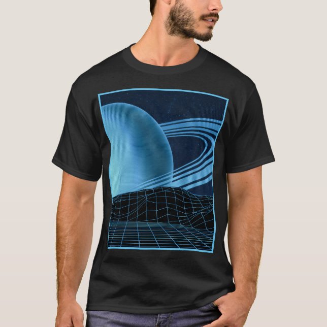Camiseta Diseño de ondas retroondas azules masculinas (Anverso)