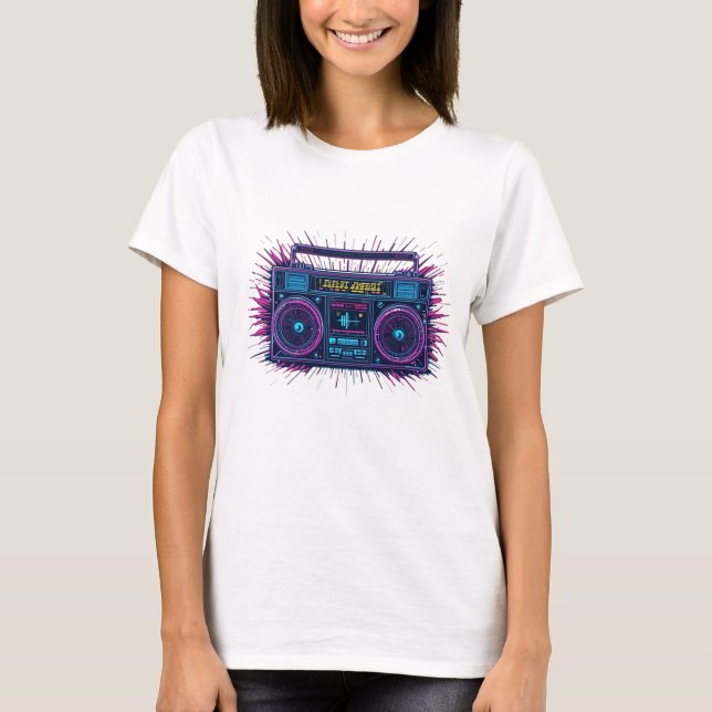 Camiseta Diseño de ondas retroonduladas Neon Boombox (Anverso)
