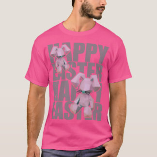 Camiseta Diseño de Origami 3D rosa de Conejo de Pascua Feli