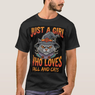 Camiseta Diseño de otoño de sombrero de bruja de gato de Ha