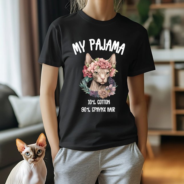 Camiseta Diseño de Pajama de Gato Sfinx con corona floral (Subido por el creador)