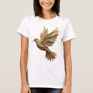 Camiseta Diseño de Pájaro Dorado Gris Chic