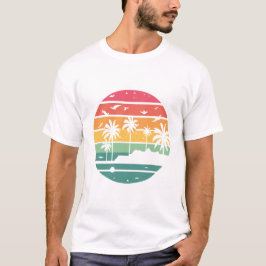Camiseta Diseño de palmera atardecer tropical pastel