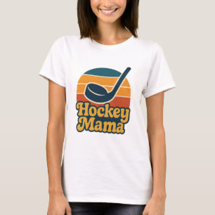 Camiseta Diseño de palo y puck de Hockey Mama al atardecer