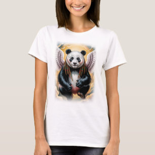 Camiseta Diseño de Panda Ángel Colorido en un Fondo Negro