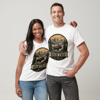 Camiseta Diseño de parche bordado de alce Roam Free