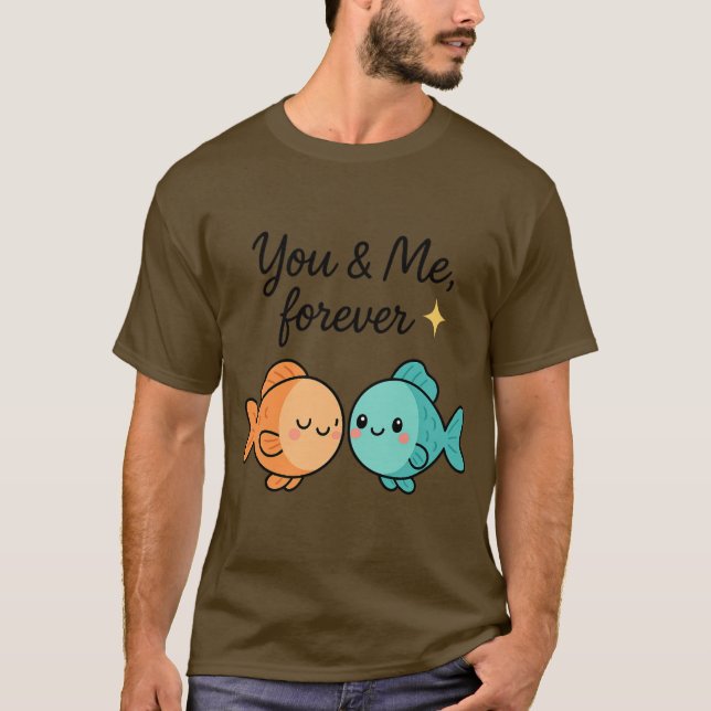 Camiseta Diseño de Pareja de Pescado Cuaderno de Tu y Yo (Anverso)