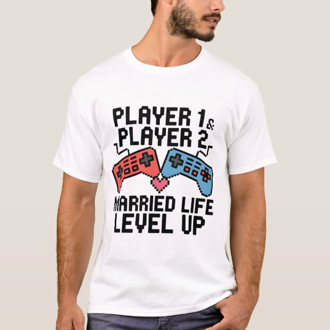 Camiseta Diseño de pareja de Pixel Gaming Level Up (Anverso)