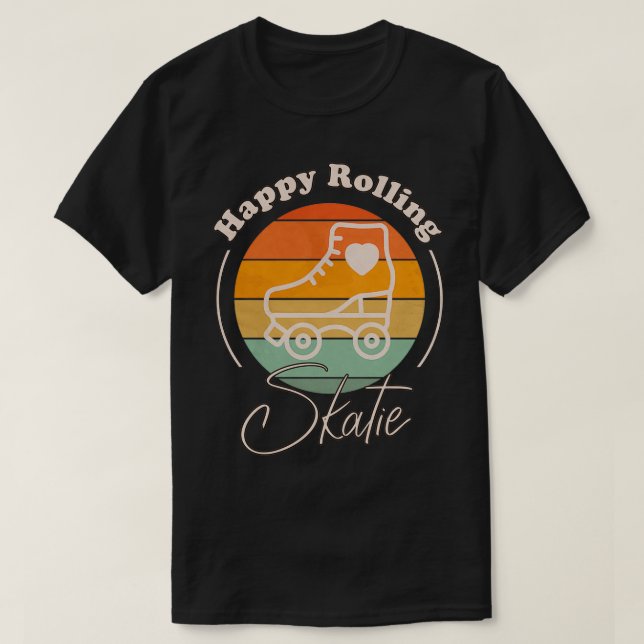 Camiseta Diseño de patinaje en arco iris retro feliz (Diseño del anverso)