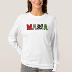 Camiseta Diseño de patrón de cuadros de Mama Christmas