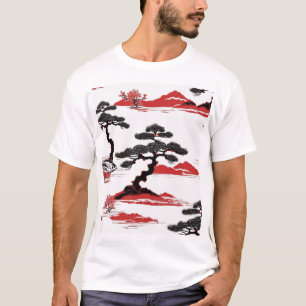 Camiseta Diseño de patrón tradicional japonés azul geométri