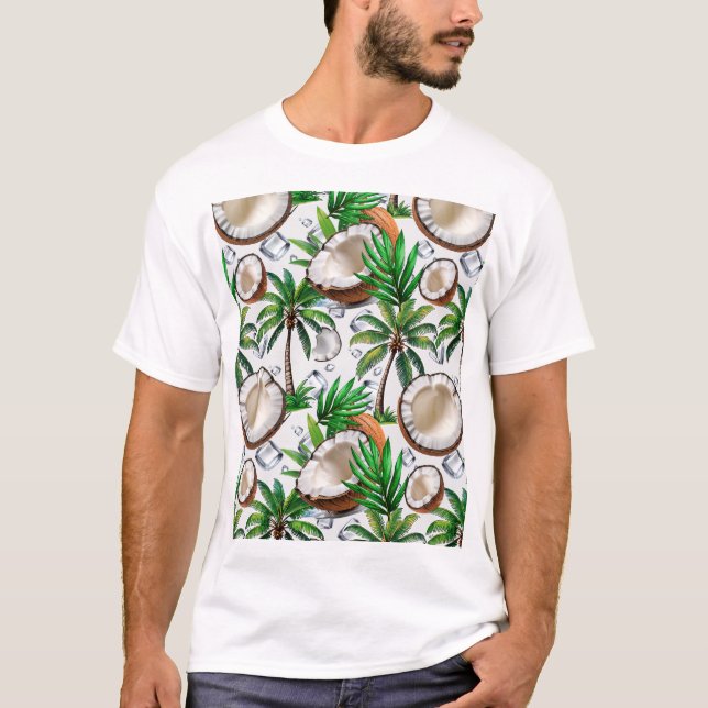 Camiseta Diseño de patrón tropical de palmeras de coco (Anverso)
