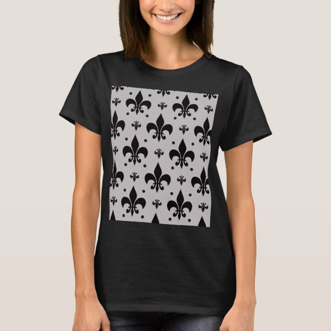 Camiseta Diseño de patrones de flor de fondo gris de lis (Anverso)